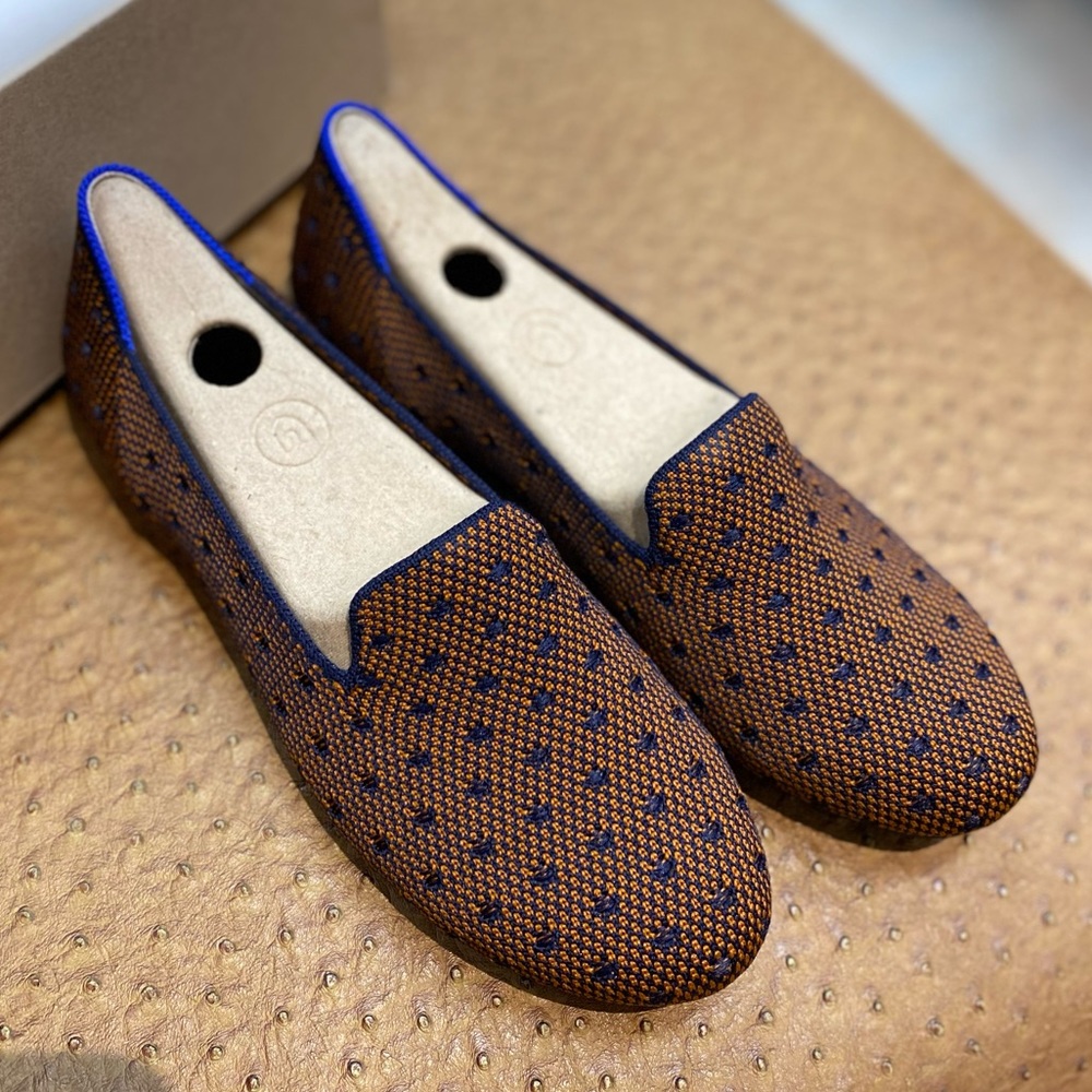 Rothy's Brown and Navy Polka Dot Knit Flats